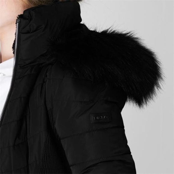 DKNY Long Puffer Jacket Women's quilted stretch panel sides black size large nwt - Picture 3 of 14